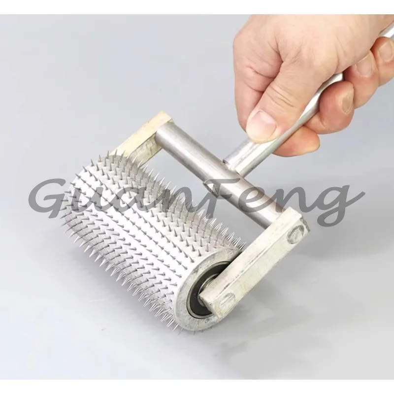 Perforated Pinhole Needle Roller, Hand‑Push Barbed Spiked Roller, Industrial Perforated Roller Bar for   Processing Application