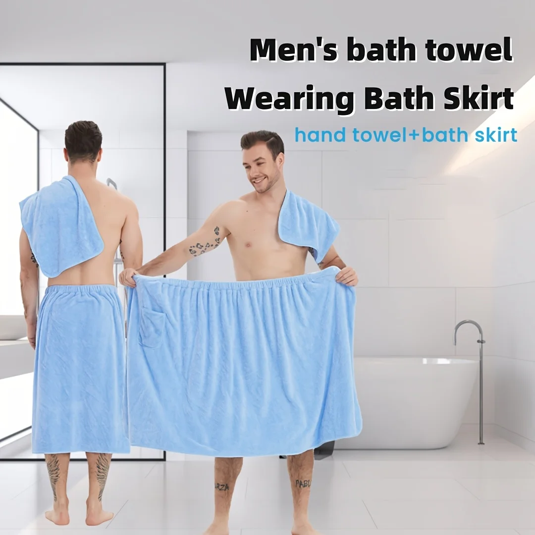 Set fascia da bagno da uomo in microfibra da 2 pezzi - Asciugamano ad asciugatura rapida e mezza vestaglia spa per casa, hotel, spiaggia e nuoto - Morbido