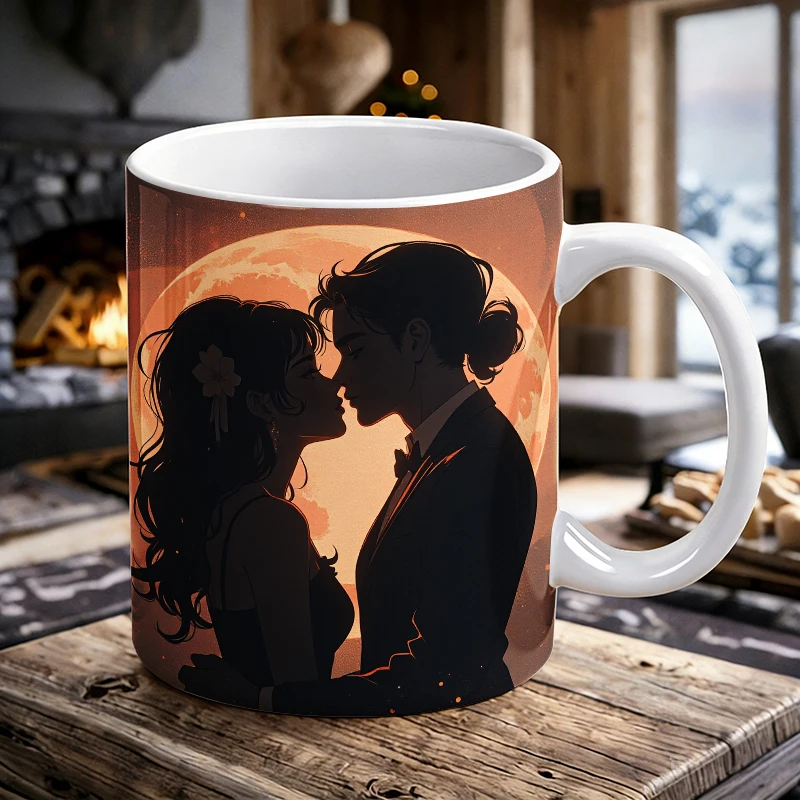 

Romantic Moonlight Couple Silhouette Ceramic Mug with Handle, Creative Coffee Mug, Milk Cup, Office Tea Cup, Drinking Cup
