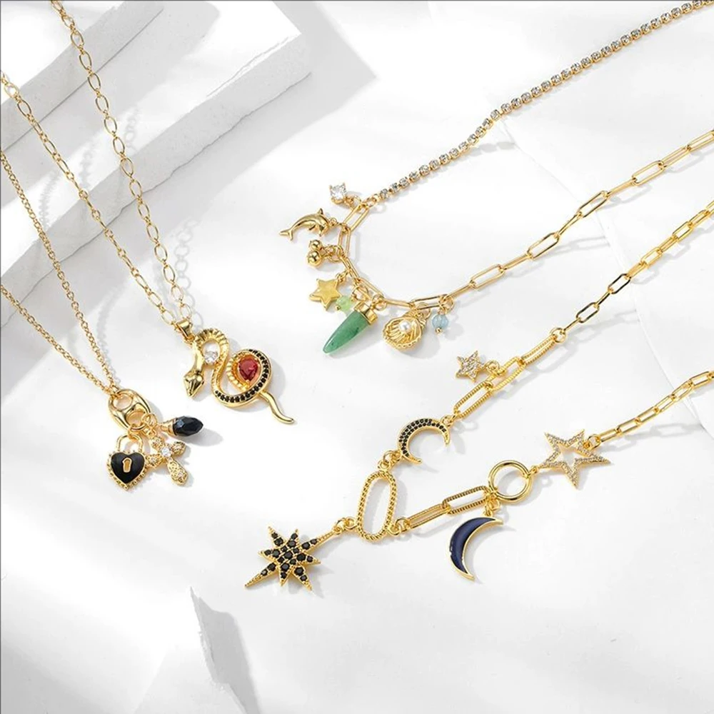 

European and American Fashion Copper Plated Gold Necklace Original Design Noble Quality Ocean Moon Jewelry