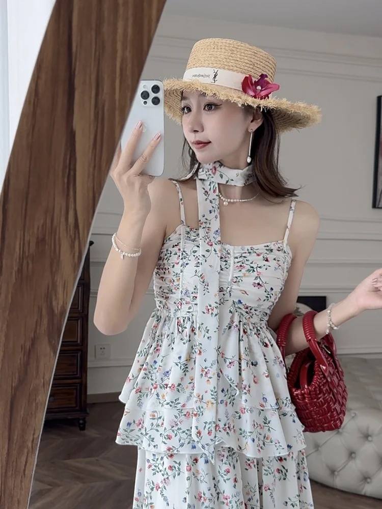 

Летний топ Zhang ei 2024 с цветочным принтом, прямого кроя, из полиэфирного волокна, для повседневной носки, цельный, производство Китай