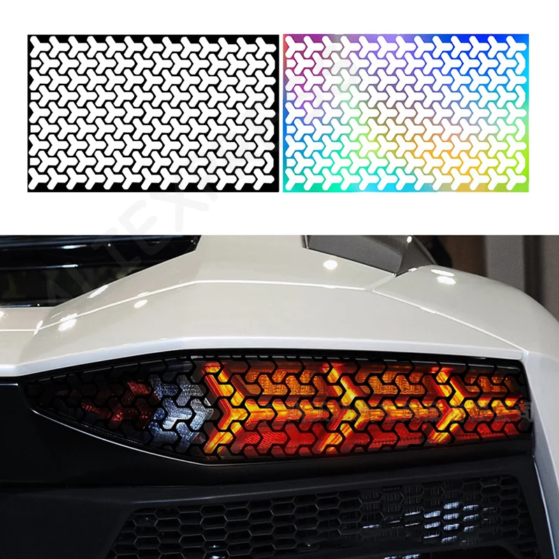 

1Pcs Car Rear Tail Light Honeycomb Gaphic Stickers Hollow Auto Lamp Light Film Taillight Lamp Cover Shield 48*30cm