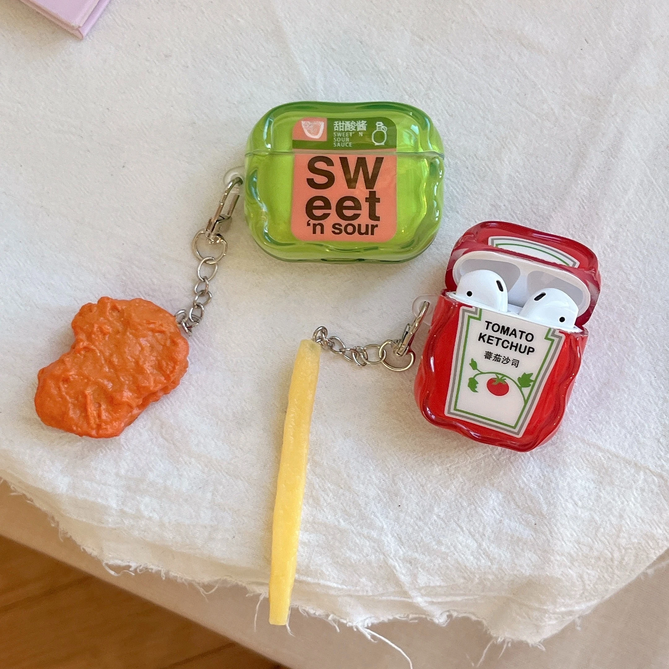 

For Apple AirPods Pro3 AirPods 1 2 3 4 Pro 2 Case Cute Ketchup Sweet Sour Sauce Bottle Earbuds Protective Cover with Pendant