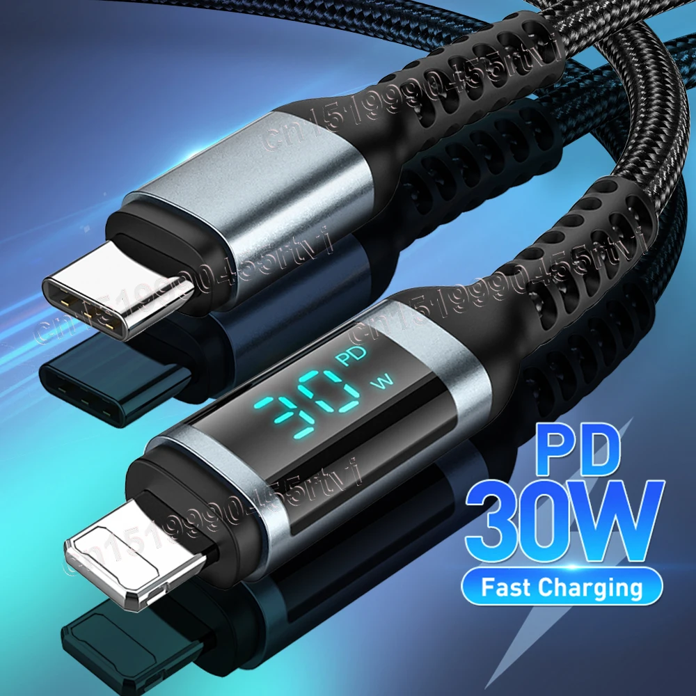 PD30W USB C to Lighting Cable for iPhone 14 13 12 11 Pro Max XS XR iPad LED Display Fast Charging Type C to Lighning Data Cable