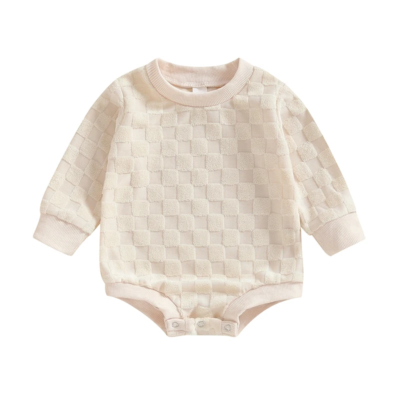 

Baby Boys Girls Romper Cute Long Sleeve Crew Neck Checkerboard Bodysuit Newborn Fall Playsuit