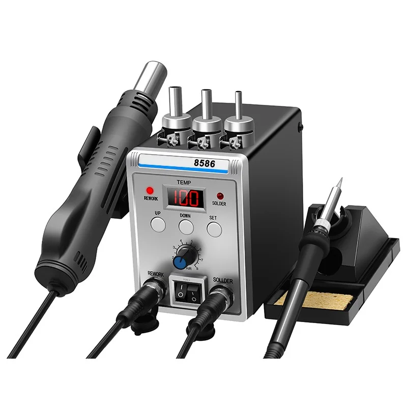 220V EU Plug 8586 hot air gun soldering station 2 in 1 Digital display adjustable temperature iron soldering station