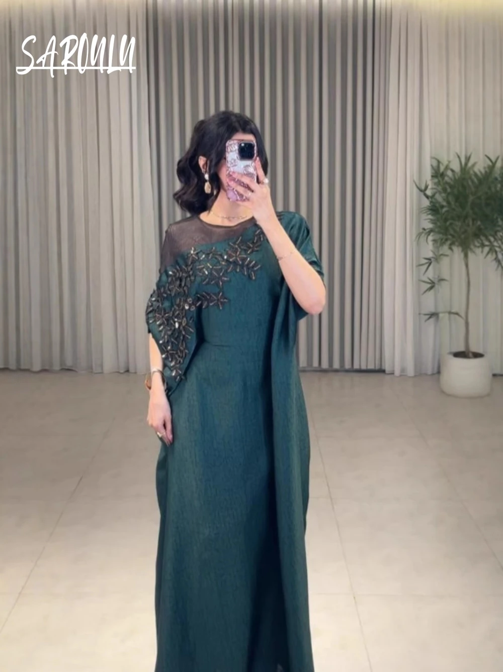 Charming Muslim O Neck Evening Dress Classy Embroidery Kaftan Straight Hot Sale Women Prom Gown Gorgeous Cocktail Arabic Wear