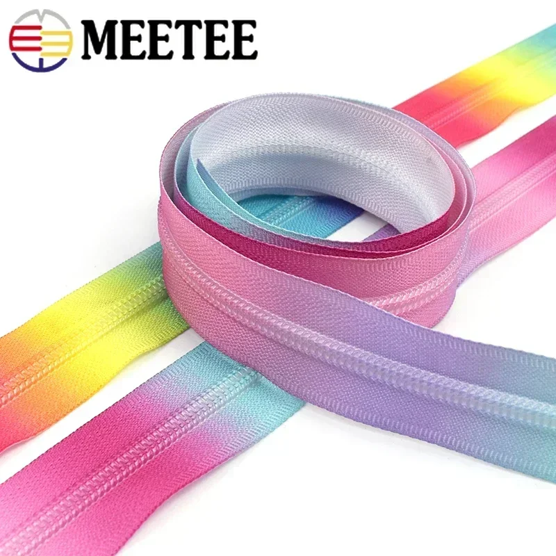 1/2/3Meters 5# Rainbow Zipper Tape Nylon Printed Decorative Zip for Jacket Bag Clothes Luggage Repair Sewing Closures Accessory