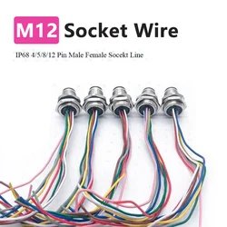 Waterproof M12 Male Female Connector Cable IP68 4 5 8 12 Pin Aviation Socket with 20CM Wire Open 12mm/16mm Panel Mount Sockets
