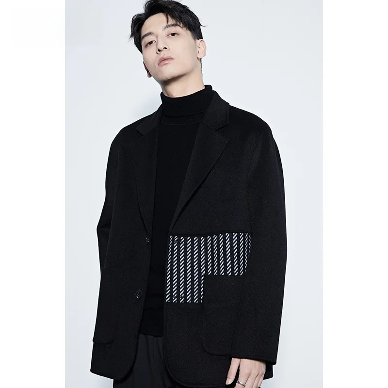 

Двусторонний шерстяной мужской повседневный пиджак: осенне-зимний твидовый жакет премиум-класса в стиле кэжуал для городской молодежи