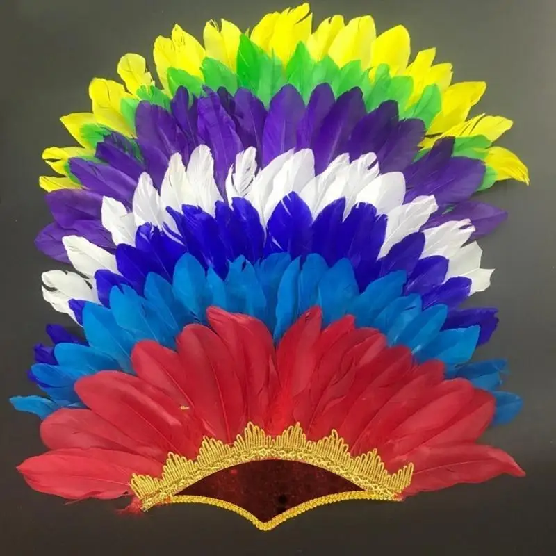 652f glinsterende Indiase hoofdband etnische veren haarband perfromances hoofddeksel