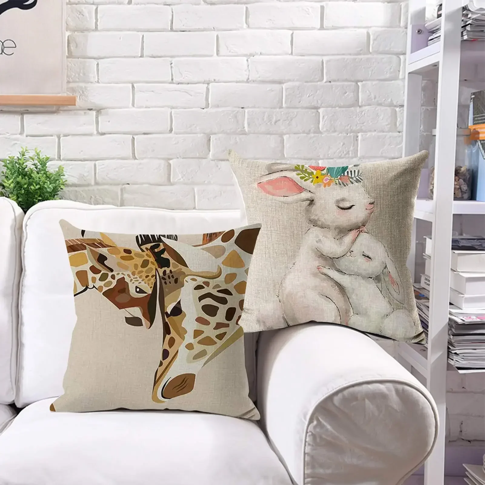 Giraffe Koala Elephant Rabbit Parent-child linen pillowcase sofa cushion cover home decoration can be customized for you 40x40