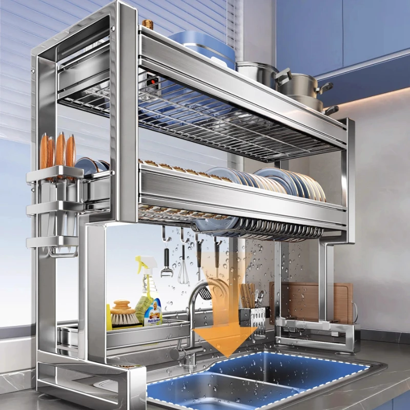 

‌Corrosion-Resistant Sink Shelf,Household Dish Drying Rack Utensil Hooks,Rustproof Kitchen Organizer,Multi-Purpose Basin Stand‌