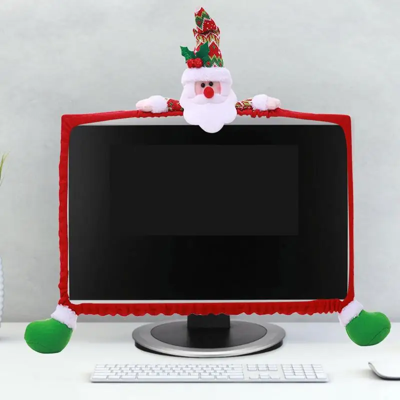 Christmas Monitor Cover Christmas Snowman Santa Elk Holiday Borders Decoration Elastic Screen Protector Christmas Office Home