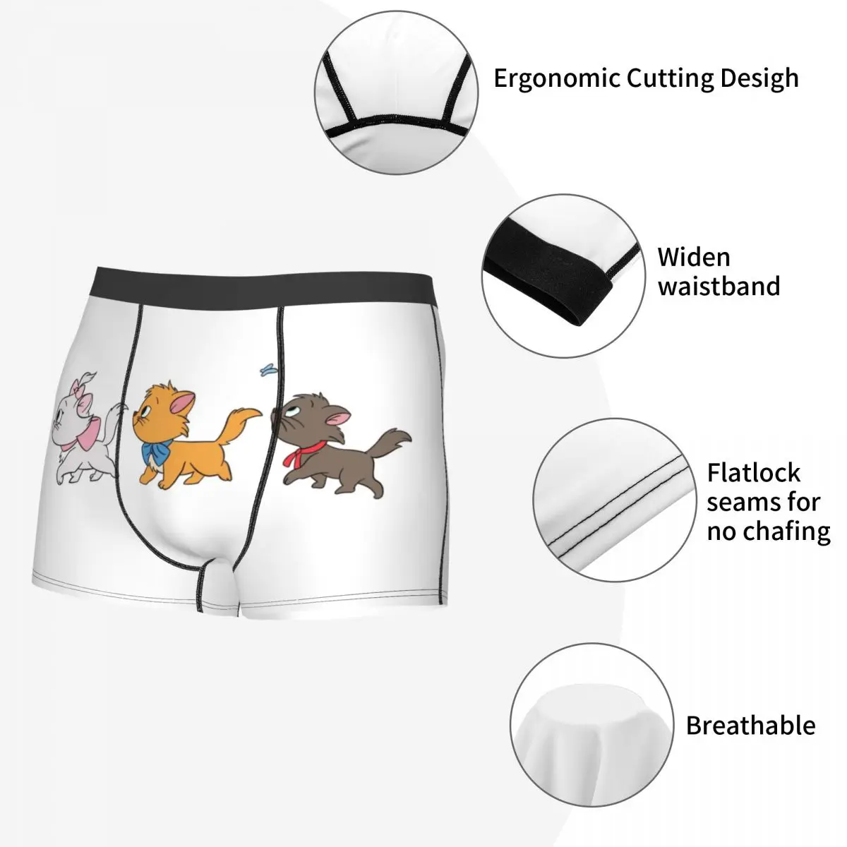 Custom Funny Marie Walking Underwear Men Stretch Cartoon Kitten Boxer Briefs Shorts Panties Soft Underpants For Male