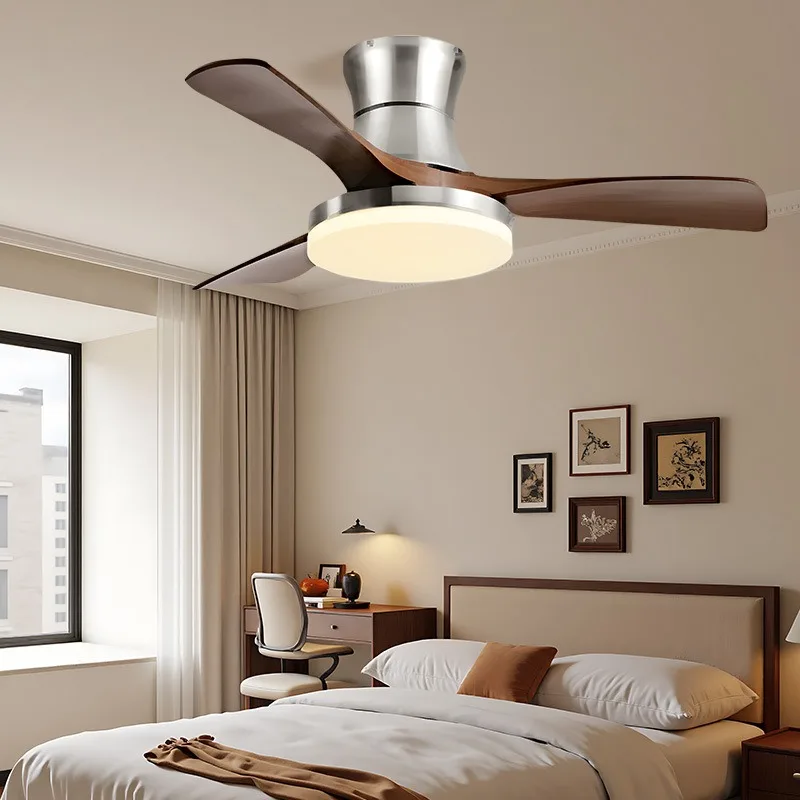 Mid-Century Style Ceiling Fan Lamp Living Room Restaurant Integrated Retro Quiet Bedroom Hotel Home Decor Electric Fan LED Light