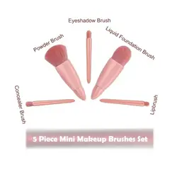 5Pcs Portable Makeup Brush Set With Mirror - Foldable Travel Kit ๏ผMini Makeup Brush Set Travel Makeup Brush Set