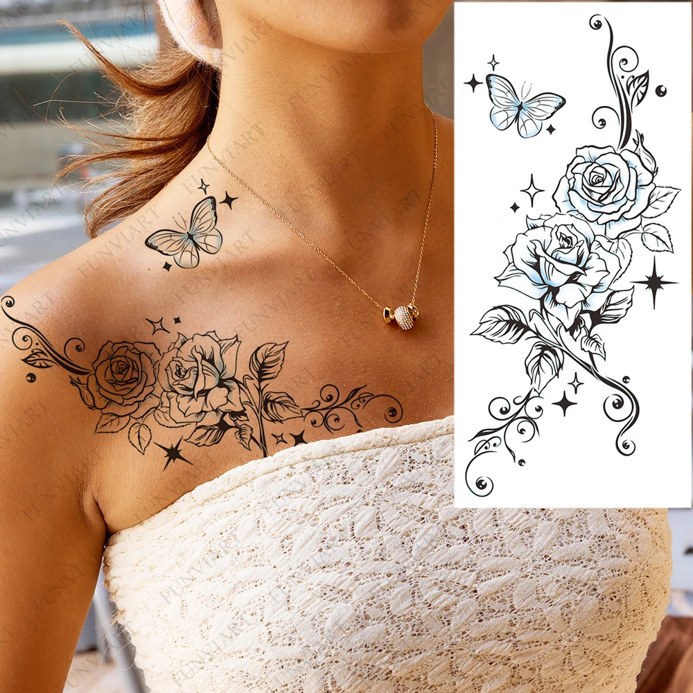 

1pc Flower Tattoo Sticker Butterfly Temporary Tattoos for Hand Arm Leg Body Wear Waterproof Fake Tattoo For Women