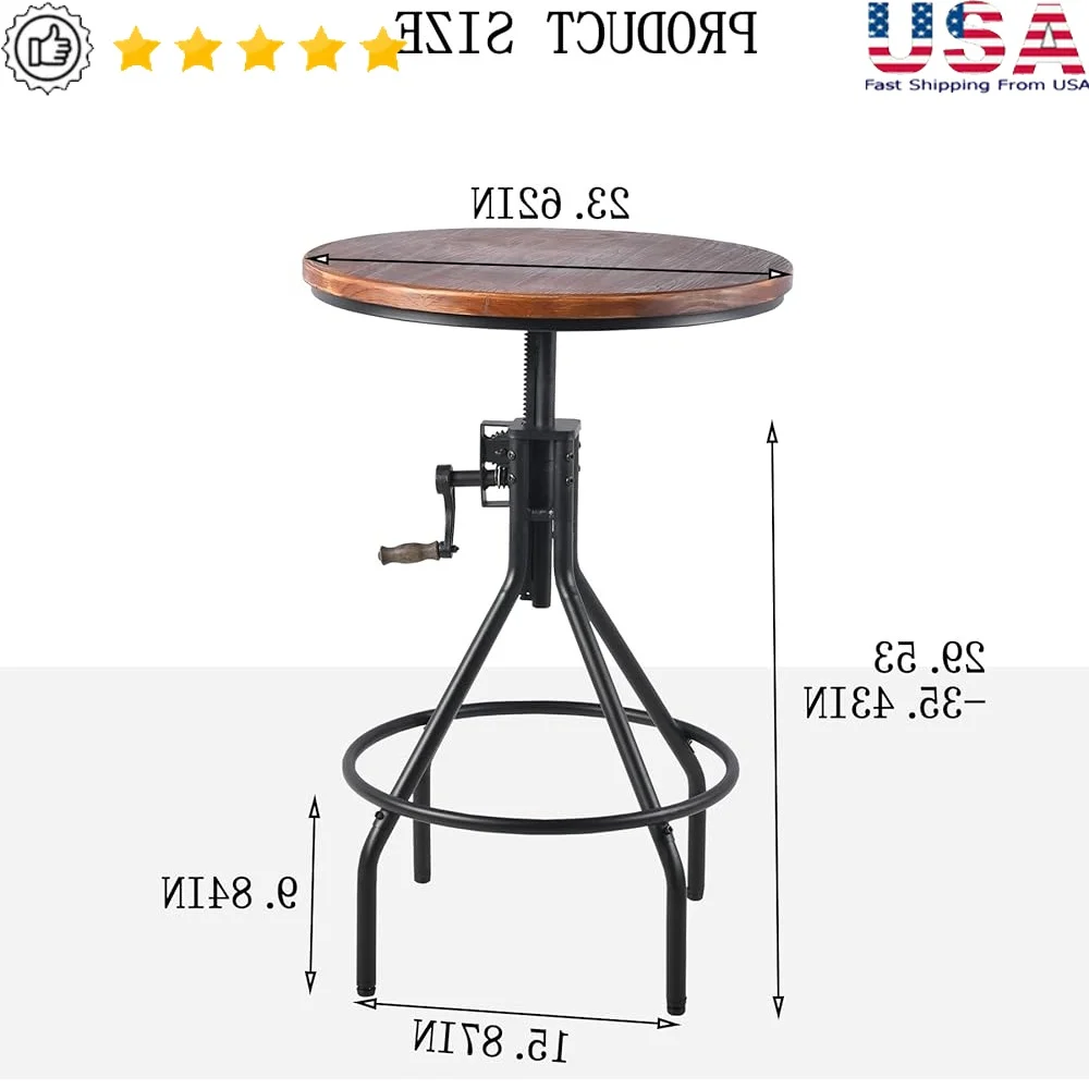 

Регулируемый промышленный круглый барный стол с поворотным деревянным верхом, регулировкой высоты, прочный металлический каркас, простая сборка, столовая