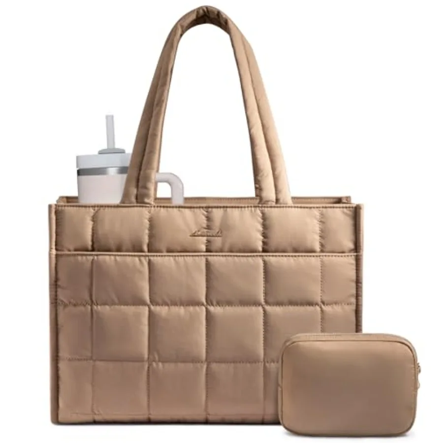 

Tote Bag for Women, Puffer Work Handbag 17 Inch Laptop Purse for Nurse Teacher, Large Quilted Travel Tote Shoulder Bag with Zip