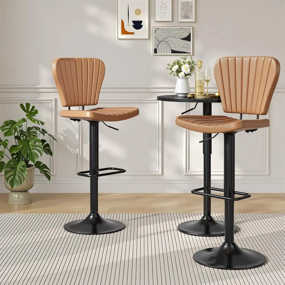 

Adjustable Swivel Bar Stools Set of 2 with Padded Seats, Suitable for Kitchen, Dining, and Cafe Use in Brown and Black CB35BYP20