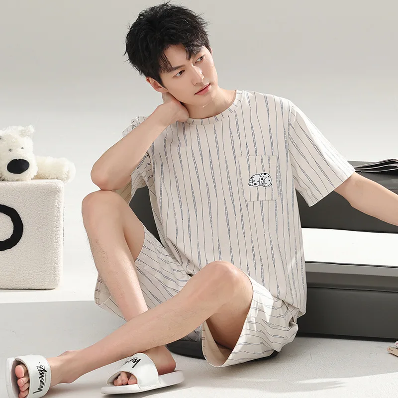 

Летний мужской пижамный комплект из модала в корейском стиле: свободные шорты и футболка с коротким рукавом, домашняя одежда для мужчин, комплект для отдыха, Hombre Pijamas