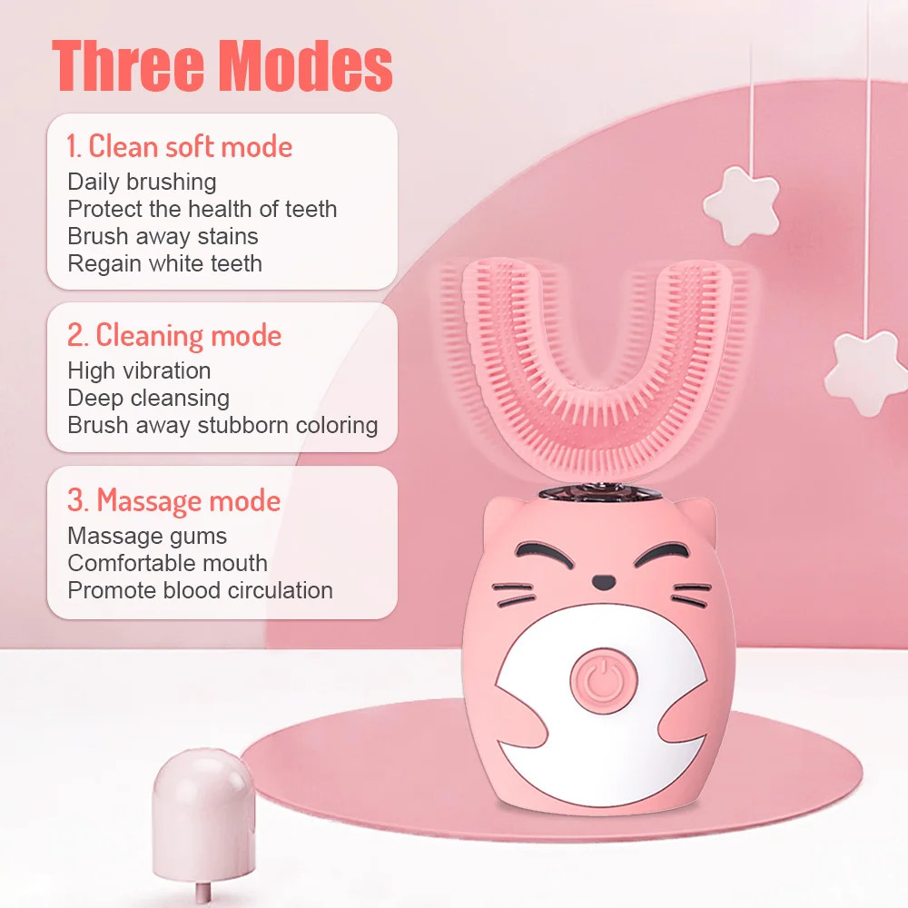 Electric Toothbrush for Kids U-shaped Smart 360 Degrees Silicon Automatic Ultrasonic Teeth Tooth Brush Cute Cartoon for Children