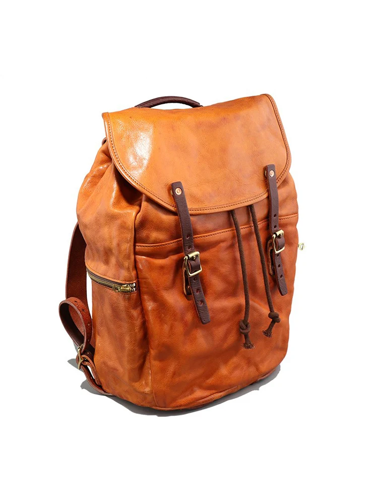 

Новый мужской рюкзак из натуральной кожи 2026 года, американский ретро-стиль, из телячьей кожи растительного дубления, повседневный дорожный рюкзак, школьный ранец