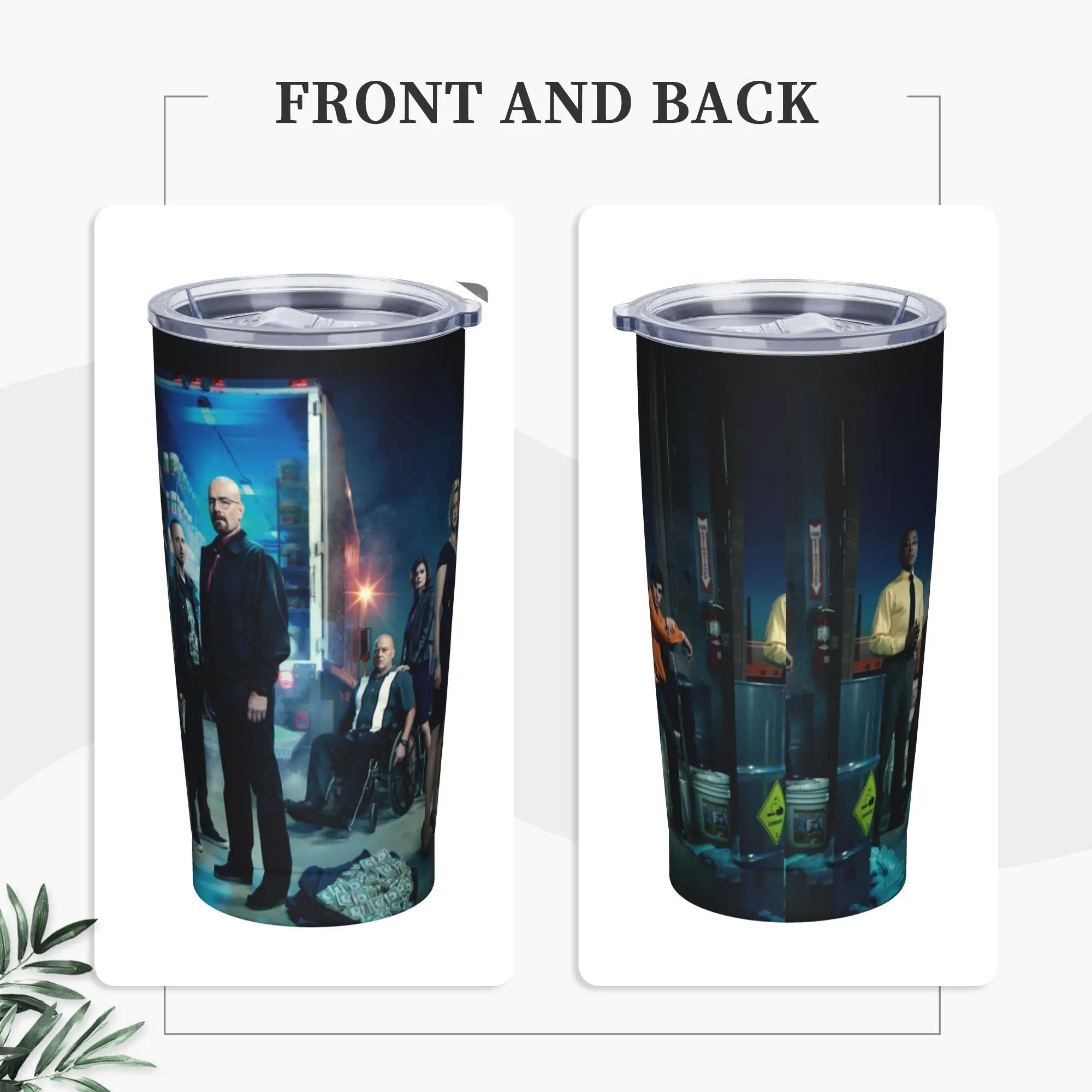 Walter White Jesse Pinkma Tumbler Vacuum Insulated Breaking Bad Movie Coffee Cups with Lid Straw Travel Mug Water Bottle, 20oz