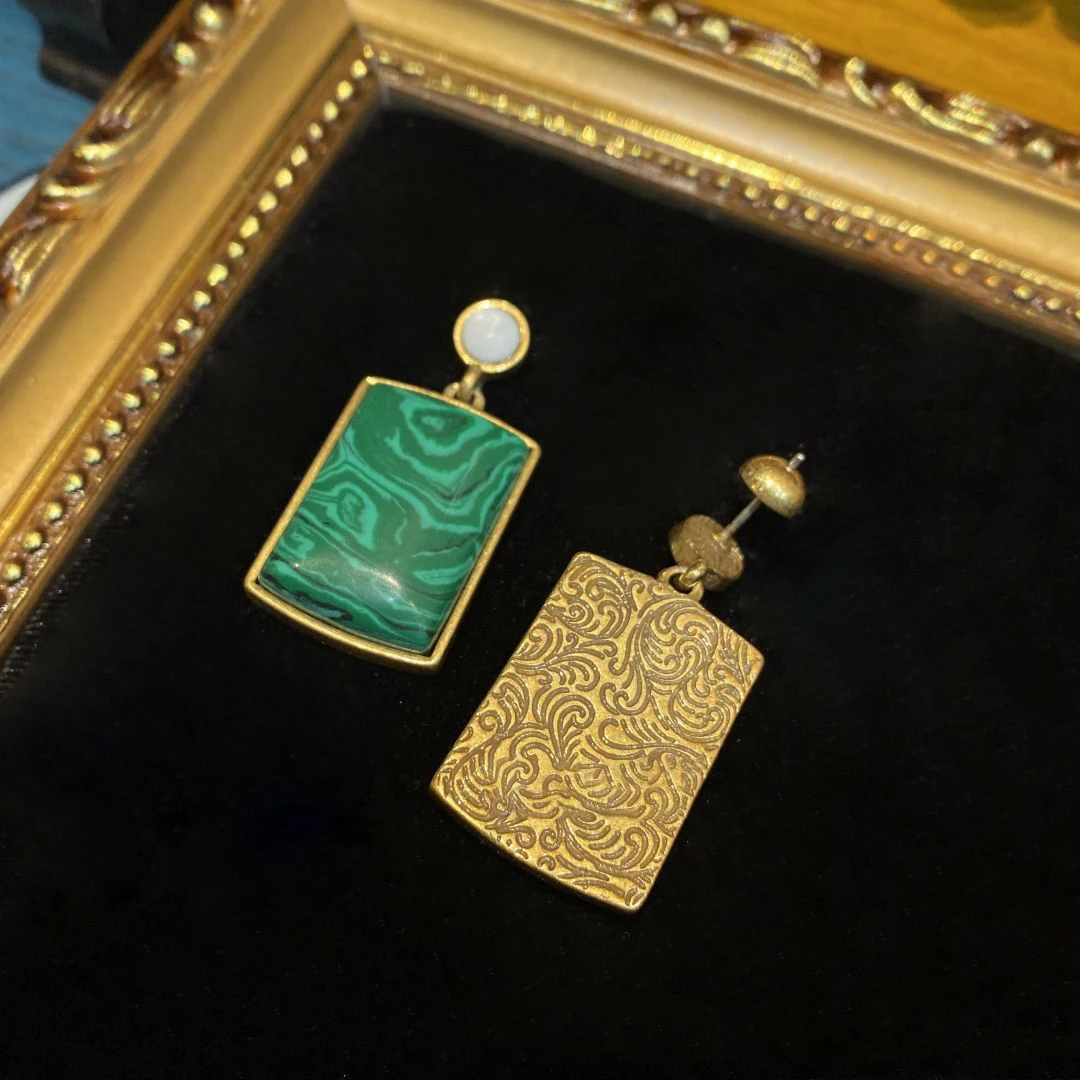 

Medium copper new Chinese inlaid square malachite nothing brand earrings for women jewlry whosale