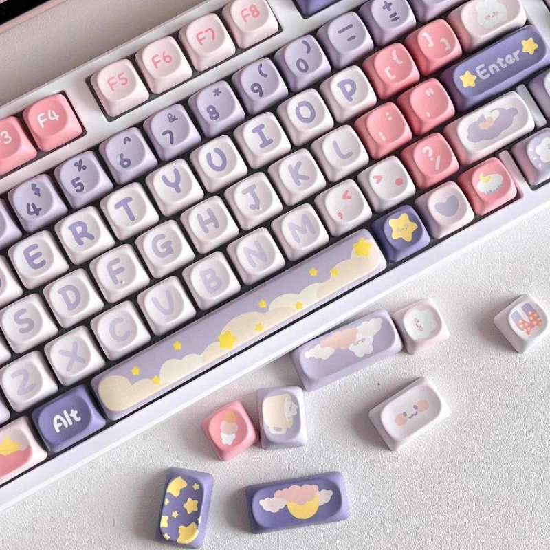 MiFuny PBT Keycap Set 138keys Moonlight Rabbit Keyboard Cap MOA/SOA Profile Anime Cute Key Caps for Mechanical Keyboard Gifts