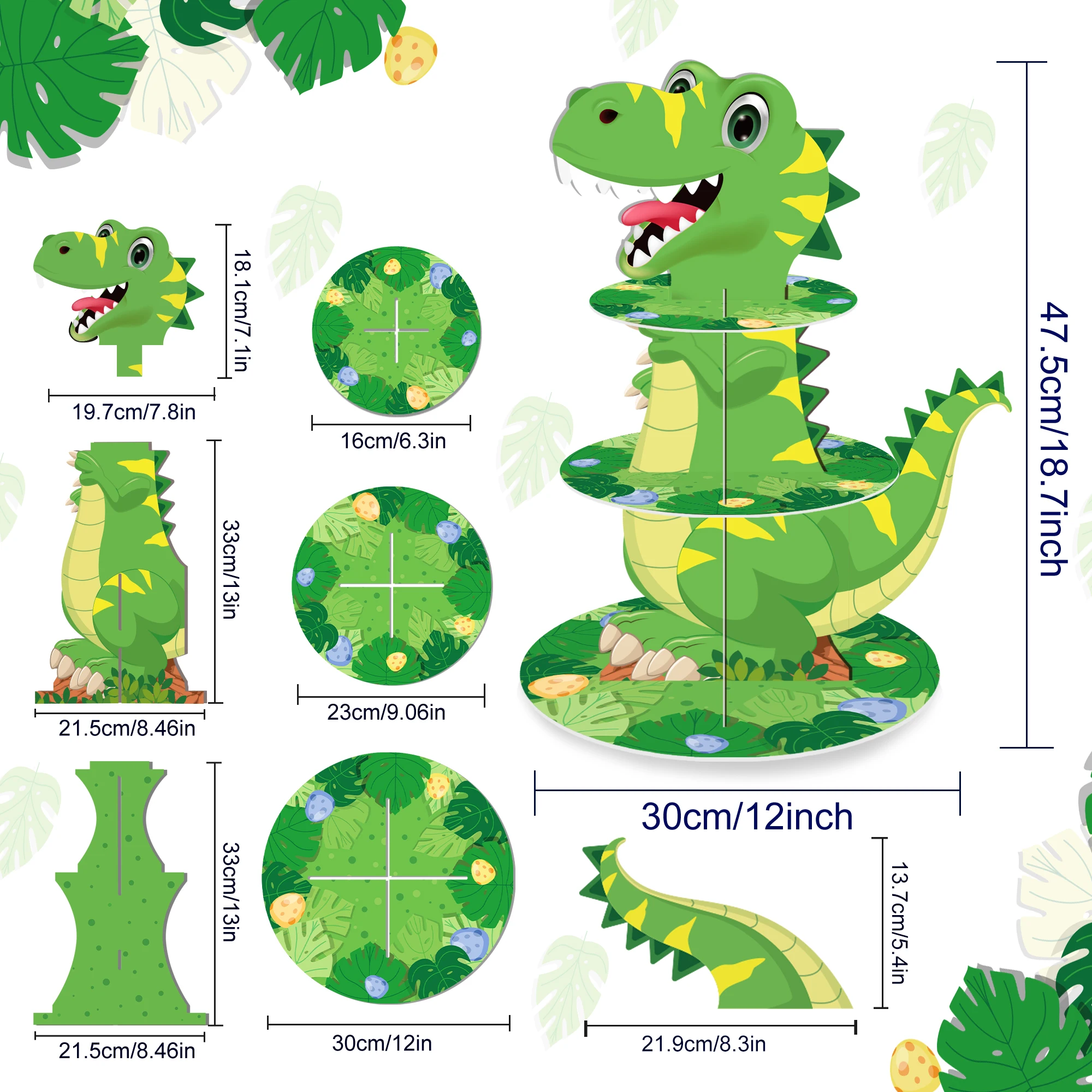 3-layer ديناصور كب كيك حامل ديناصور موضوع برج الحلوى الاطفال الكرتون ديناصور الغابة موضوع حفلة عيد ميلاد ديكور لوازم