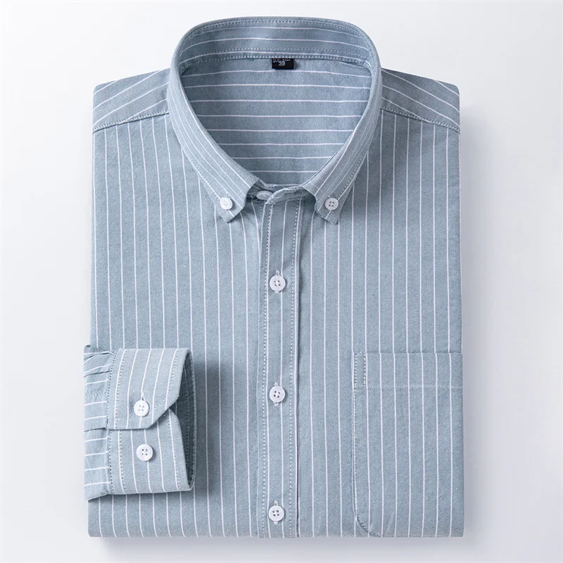 Men Shirts Long Sleeve 100% Pure Cotton Oxford Soft Buttoned Plaid Formal Male Clothes Oversized Shirt Plus Size Men's Clothing