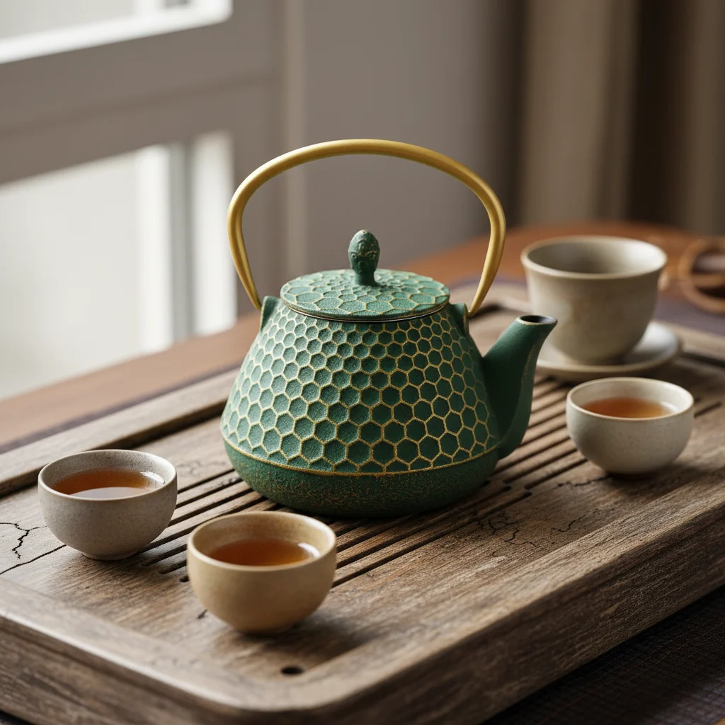Classical Cast Iron Teapot, 1000ML Small Tea Kettle for Stove, Green Kettle with Infuser for Loose Leaf, Tea Pot with Enameled