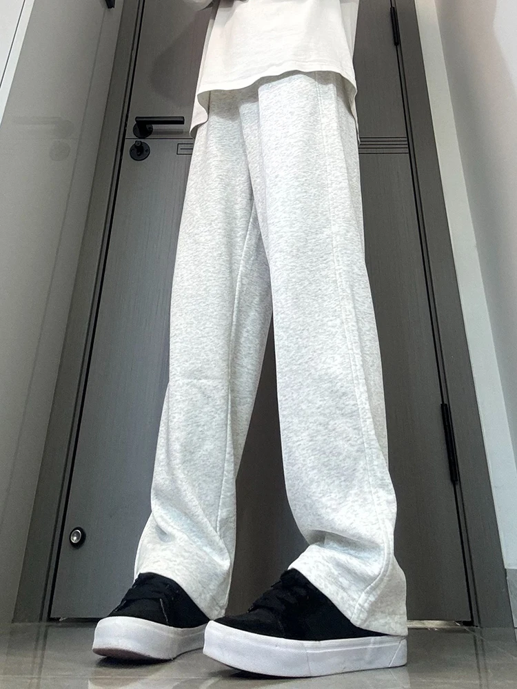 Men's Spor Fce Lined Casual Pants Straight Leg Loose Fit Wide Leg Trousers White ey Knife  Autumn Winter American ...