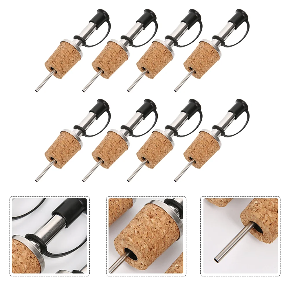 8 Pcs Whisky Cork Stopper Olive Oil Decanter Wooden Bottle Tapered Spout Pourer