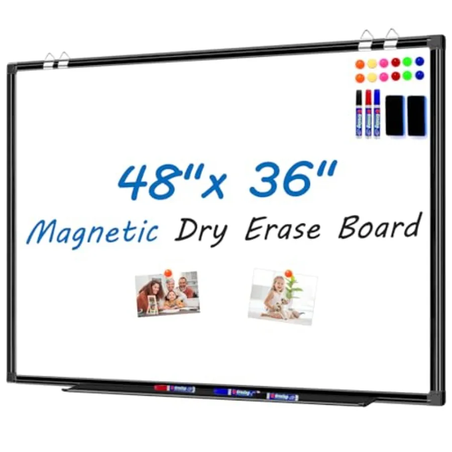 

White Board Dry Erase 4' X 3' Magnetic Dry Erase Board for Wall 48" X 36" Aluminum Frame Hanging Whiteboard for Home School Off