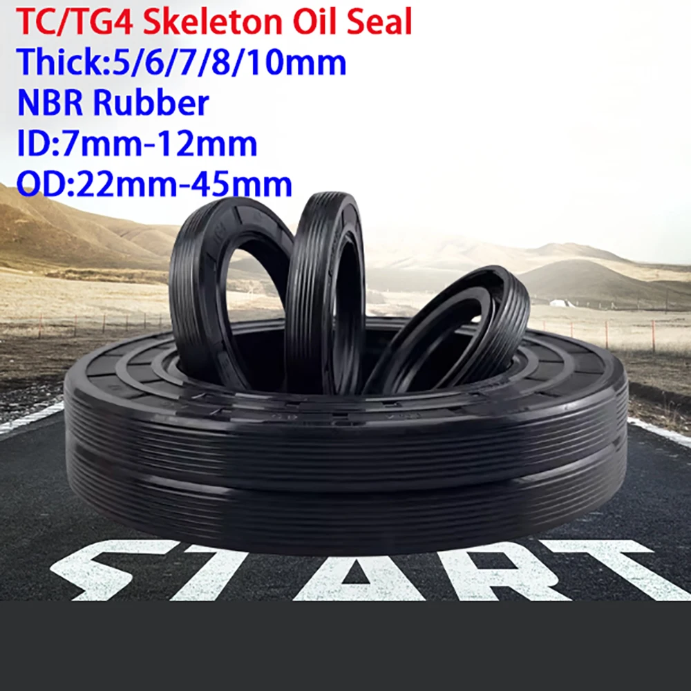 TC/TG4 Skeleton Oil Seal Black NBR Rubber Oil Seal High-Temperature Wear-Resistant Seal Ring ID 7-12mm OD 22-45mm Thick 5-10mm