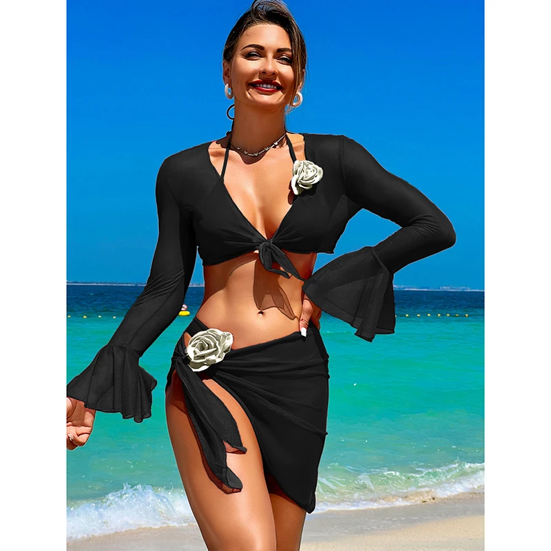 Neues vierteiliges Bikini-Set für Damen, sexy geteilter Badeanzug mit Sonnenschutz, Vertuschung, Strandmode, modische Badebekleidung für den Sommerurlaub
