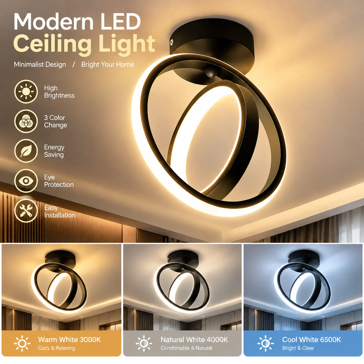 LED Ceiling Light Dimmable Modern for Living Room Bedroom Study Home Decor Plafond Chandelier Lamp Fixture High Quality Pro Plus