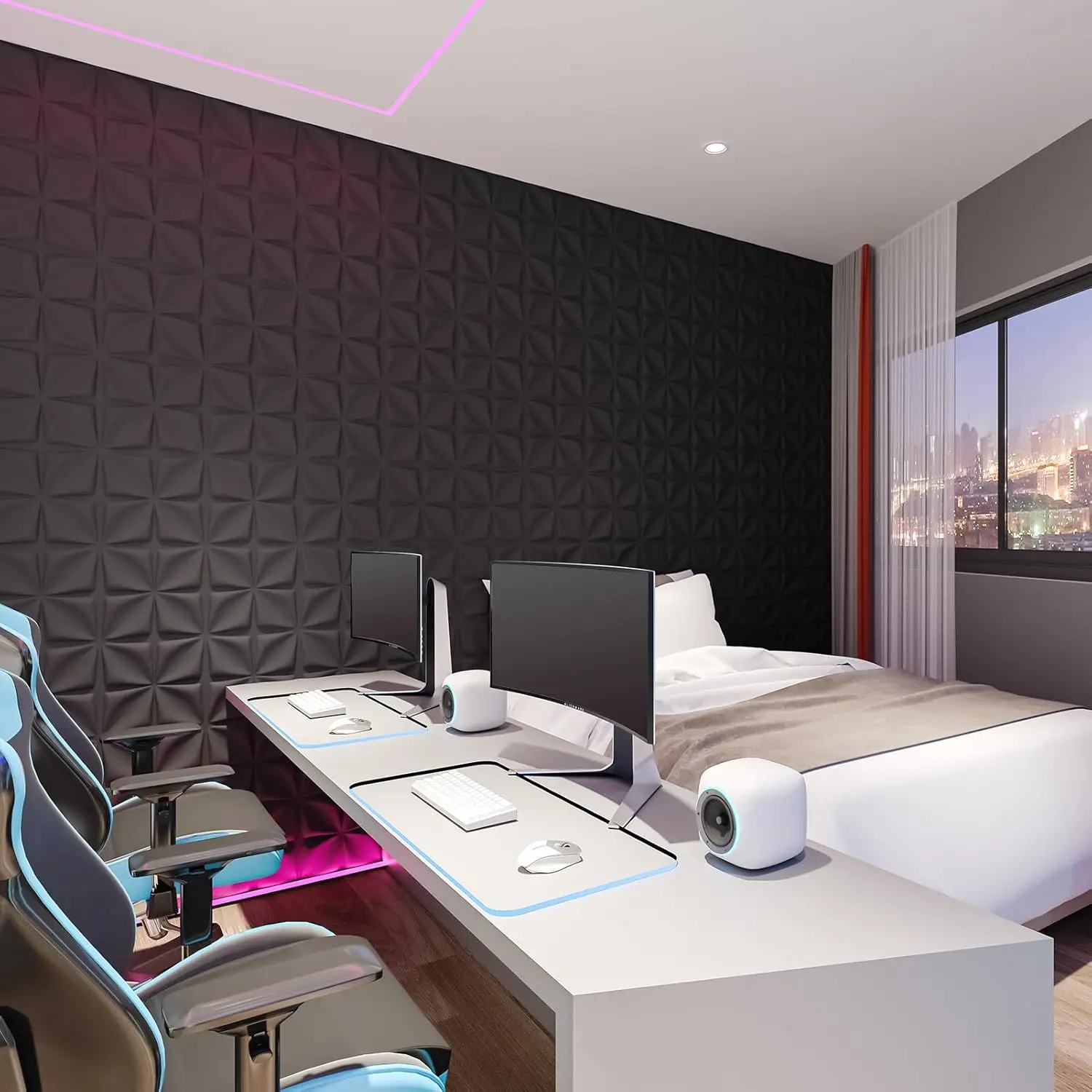 لوحات حائط ثلاثية الأبعاد، 30 عبوة بتصميم هندسي 11.8 بوصة × 11.8 بوصة، بلاط مزخرف وقابل للطلاء لغرفة المعيشة وغرفة النوم والفندق