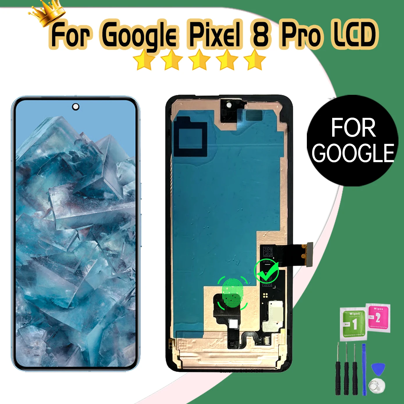 LCD For Google Pixel 8 Pro LCD Super AMOLED Display Touch Screen With bracket Digitizer Assembly Replacement GC3VE G1MNW Display