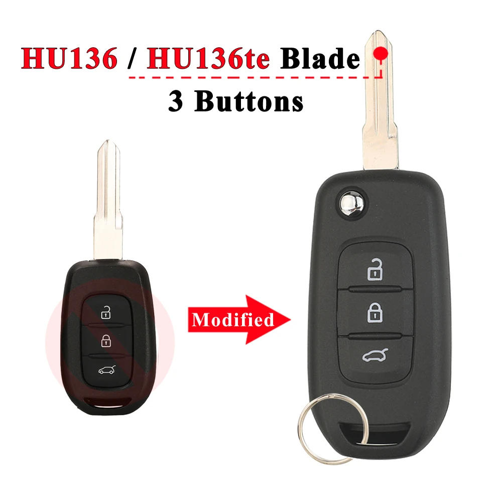 jingyuqin Geschenk-Fernbedienung, modifizierter Autoschlüssel für Renault Sandero, Dacia Logan, Lodgy, Dokker, Duster, Flid, Klappschlüsselgehäuse, 2/3 Tasten – Detail 6
