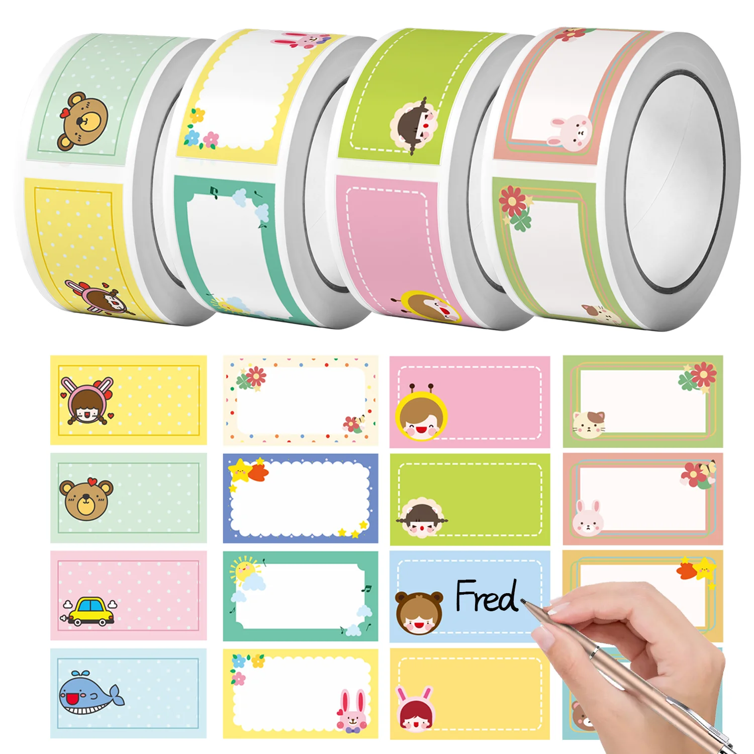 

1Roll(120Pcs) Cartoon Name Tags Stickers 16 Designs Decals Kids Teacher Reward Labels School Supplies Various Gift Packaging
