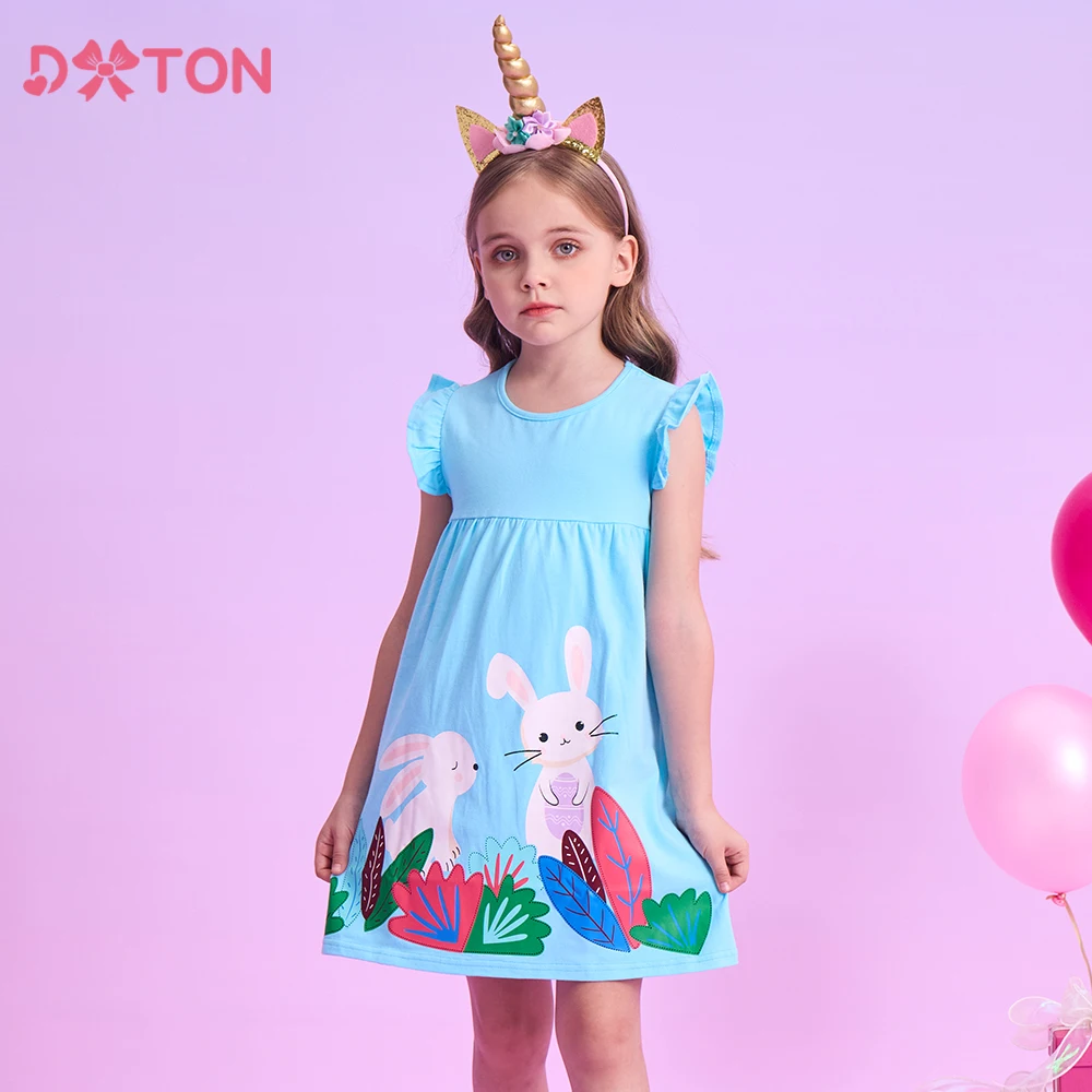 

DXTON Kids Summer Sleeveless Dresses For Girls Rabbit Floral Children Clothing Toddler Cotton Dresses Animal Girls Casual Dress