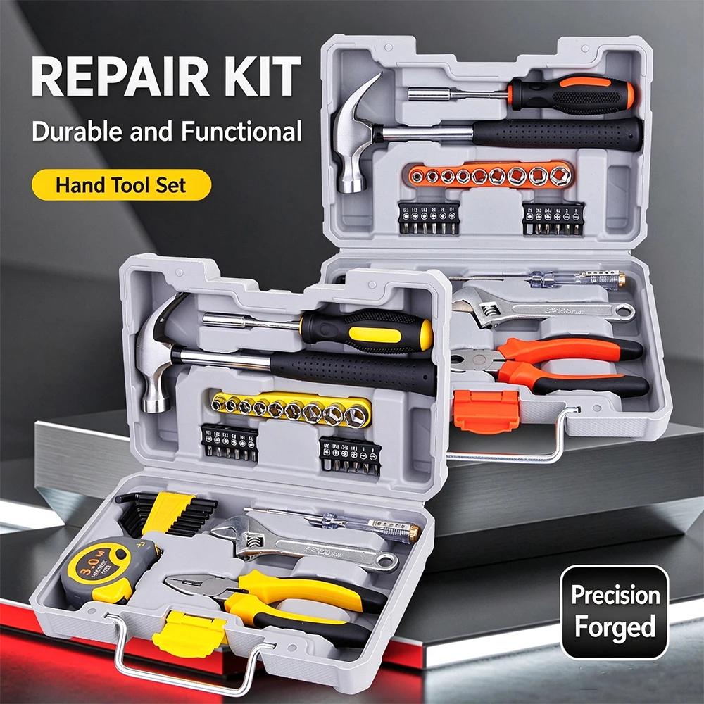 Hand Tool Kit Combination Hardware Screwdrivers Hex Key Wrenches Claw Hammer for Electrician Woodworking Home Maintenance