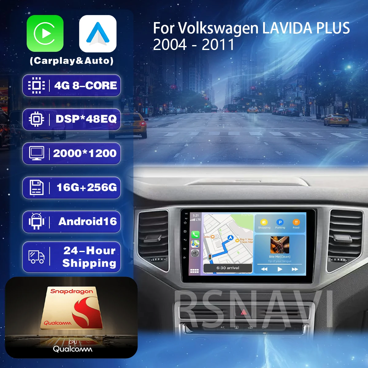 Автомагнитола RSNAVI Android 16 Carplay Auto с 2K экраном для Volkswagen VW Polo 2004-2011, управление через приложение на руле