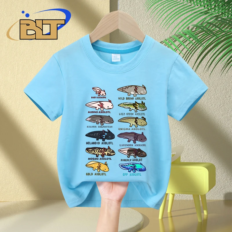 Axolotl Morphs En Kleuren Bedrukt Kids T-Shirt Zomer Kinder Katoenen Korte Mouwen Casual Tops Jongens En Meisjes Geschenken