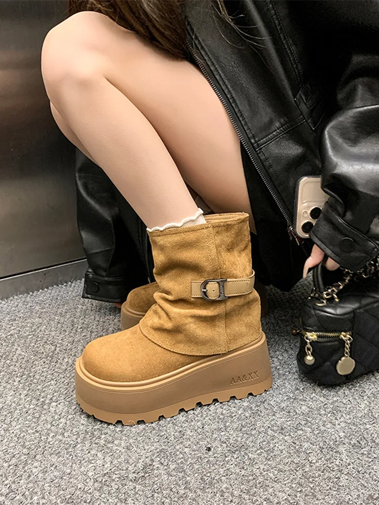 

Зимние женские короткие плюшевые теплые зимние ботинки, повседневная обувь, новые замшевые ботильоны «Челси» на плоской подошве, женская обувь на платформе, Botas