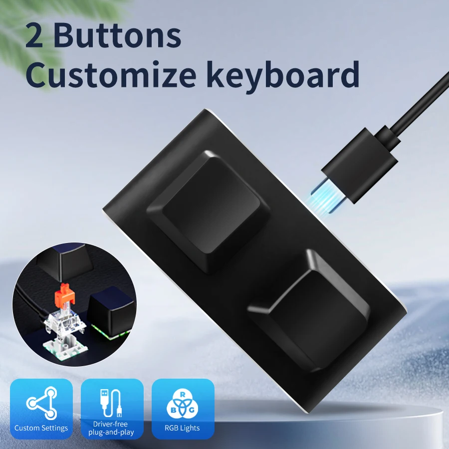 2Keys Wired Customize RGB Keyboard Programming Macro Gaming Keypad Copy Paste Volume Mechanical Keyboard Hot Swap Macro Keyboard
